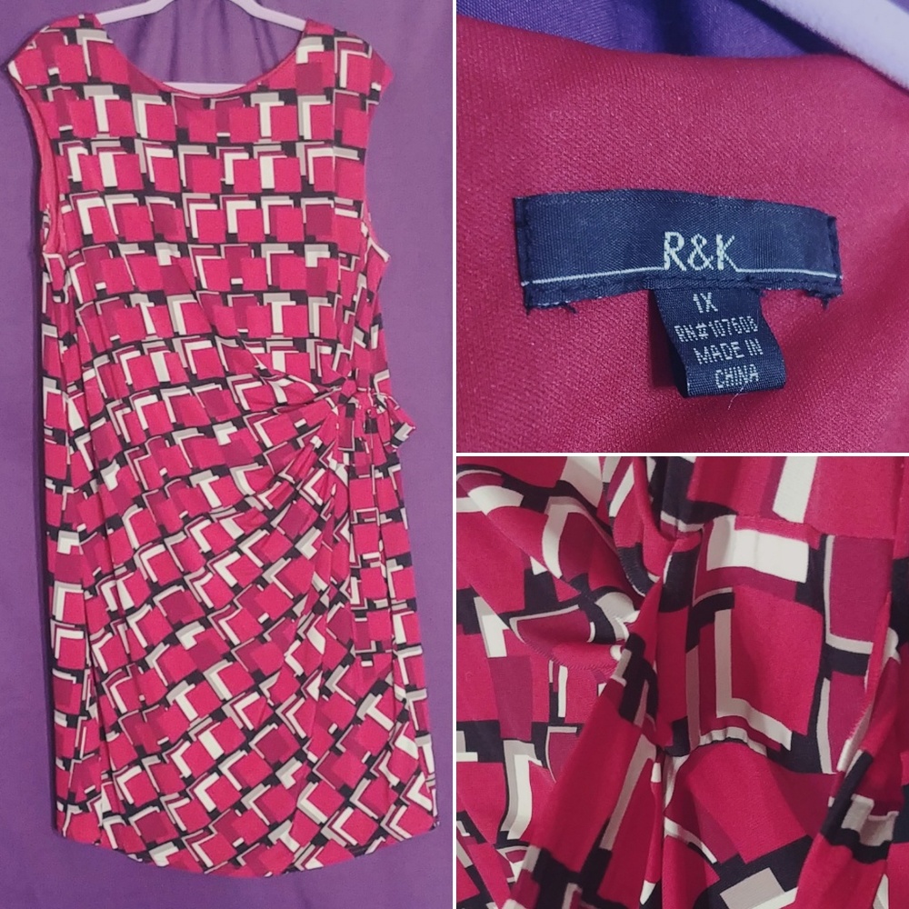 Red/Black/White Side Rouched Business Dress